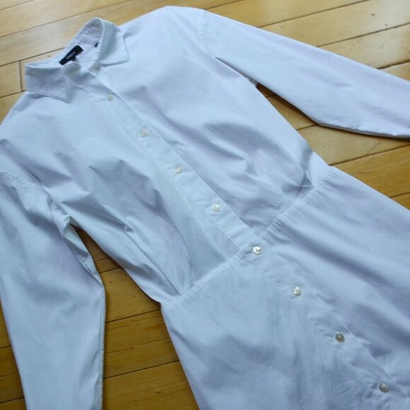 Theory Women's White Luxe Fitted Button Down Dress Size 2 - Picture 4 of 11